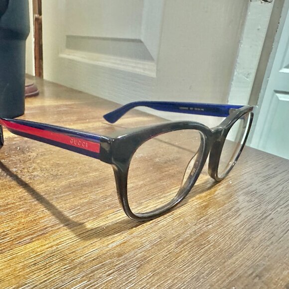 Authentic Gucci GG0005OZ 001 Eyeglass Frames — Black, Navy blue with Red Stripes - Picture 2 of 14